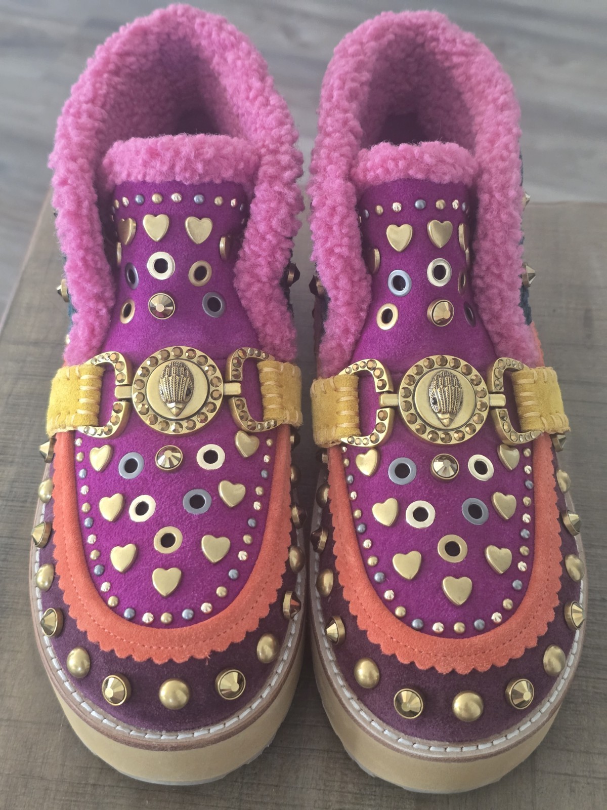 NWT Kurt Geiger Multicolor Faux Fur Studded Loafers FREE SHIPPING EU 38.5