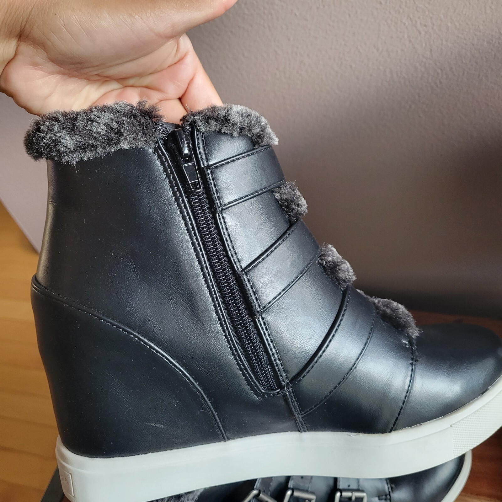 Brand New No Box Coconuts by Matisse Black Buckle Sneaker -Fuzzy Women Size 8