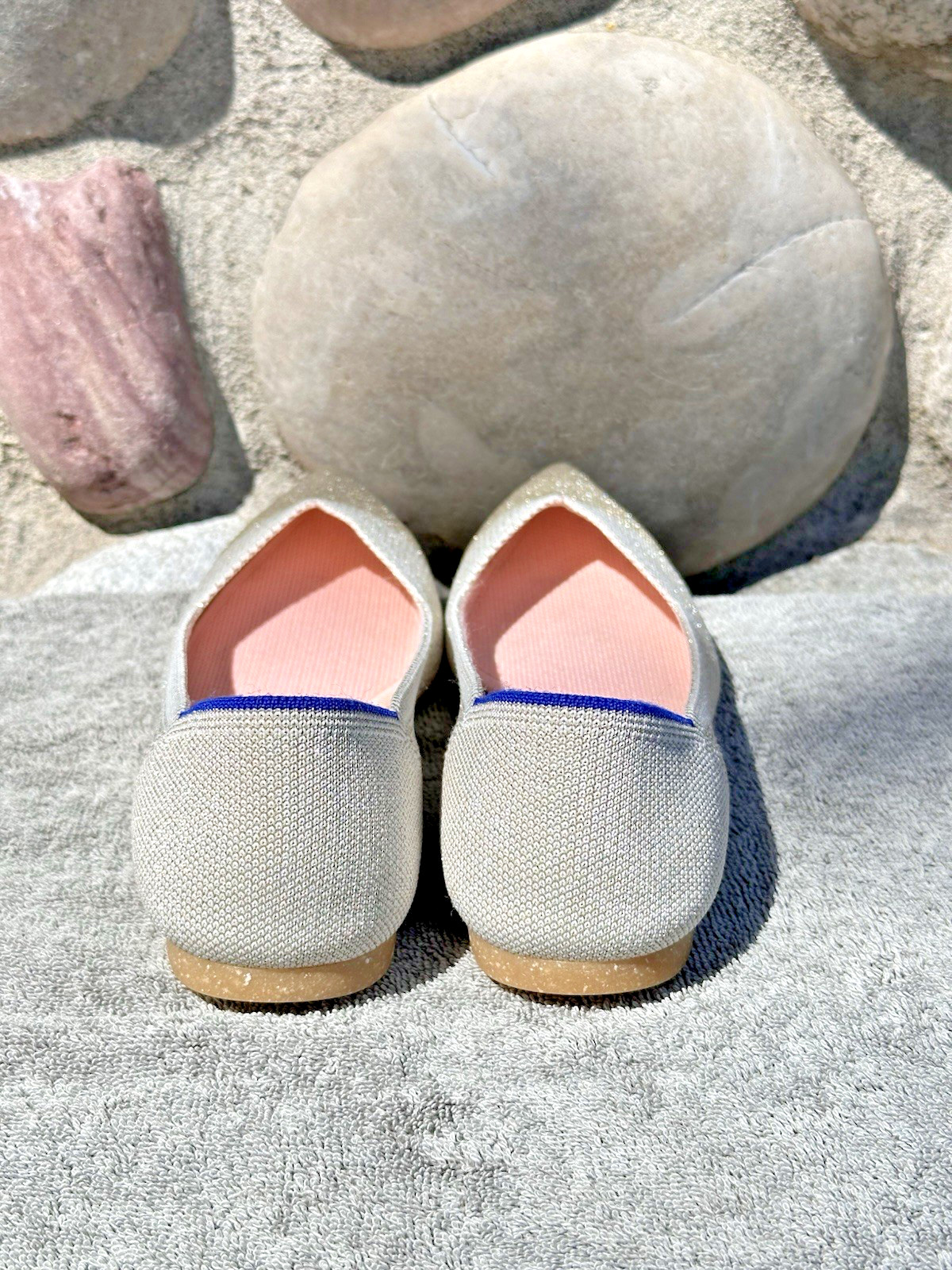 Rothy’s The Point Sz 10 Diamond Metallic Beige Silver Gold Pointed Ballet Flats