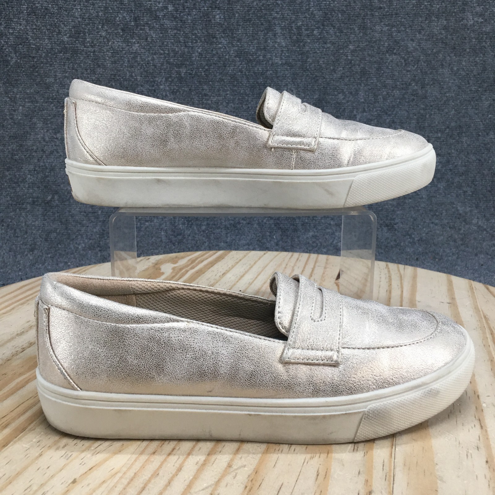 Dr. Scholls Shoes Womens 9M Nova Moc Slip On Sneakers Silver Faux Leather Casual