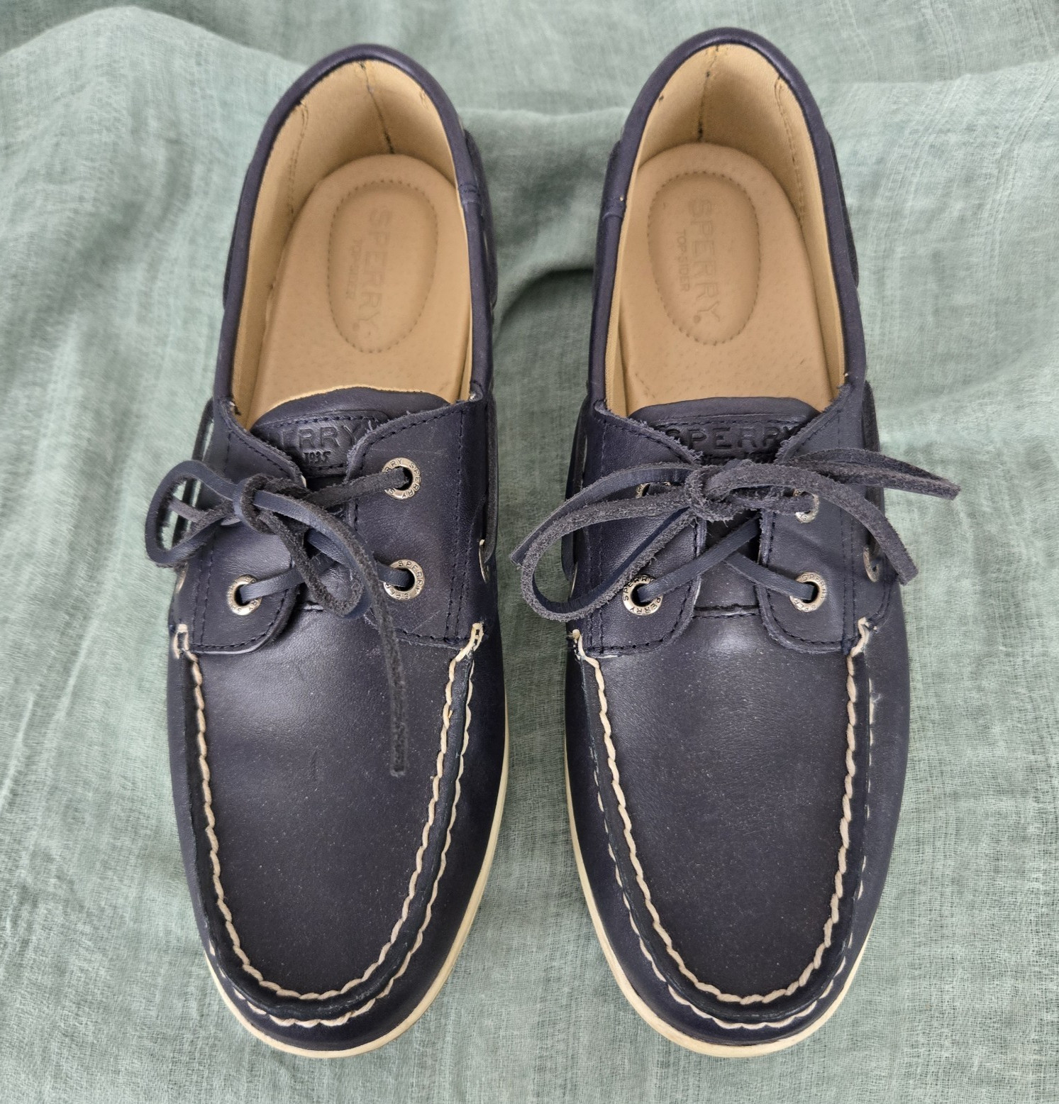 Sperry Top Sider Koi fish Leather Boat Shoes STS88208 Navy Blue Women’s Size 9.5