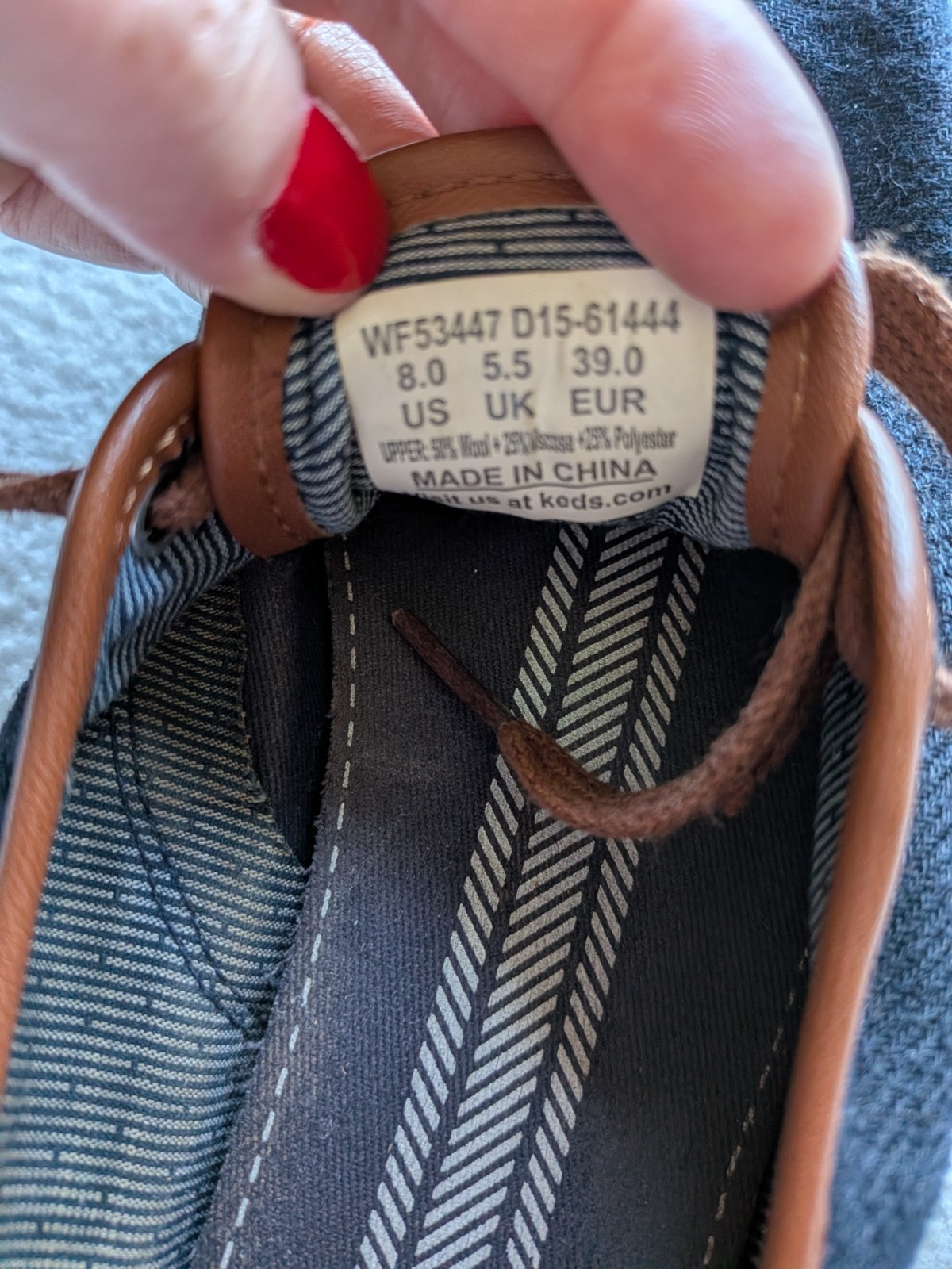KEDS Classic Champion Women Size 8 Navy Brown Leather Trim Lace Up Sneakers