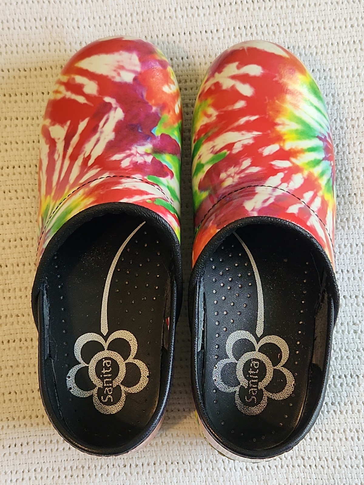 Sanita Tye Dye Waterproof Clogs Size 37 / 7 Danish Hard soles Black The Original