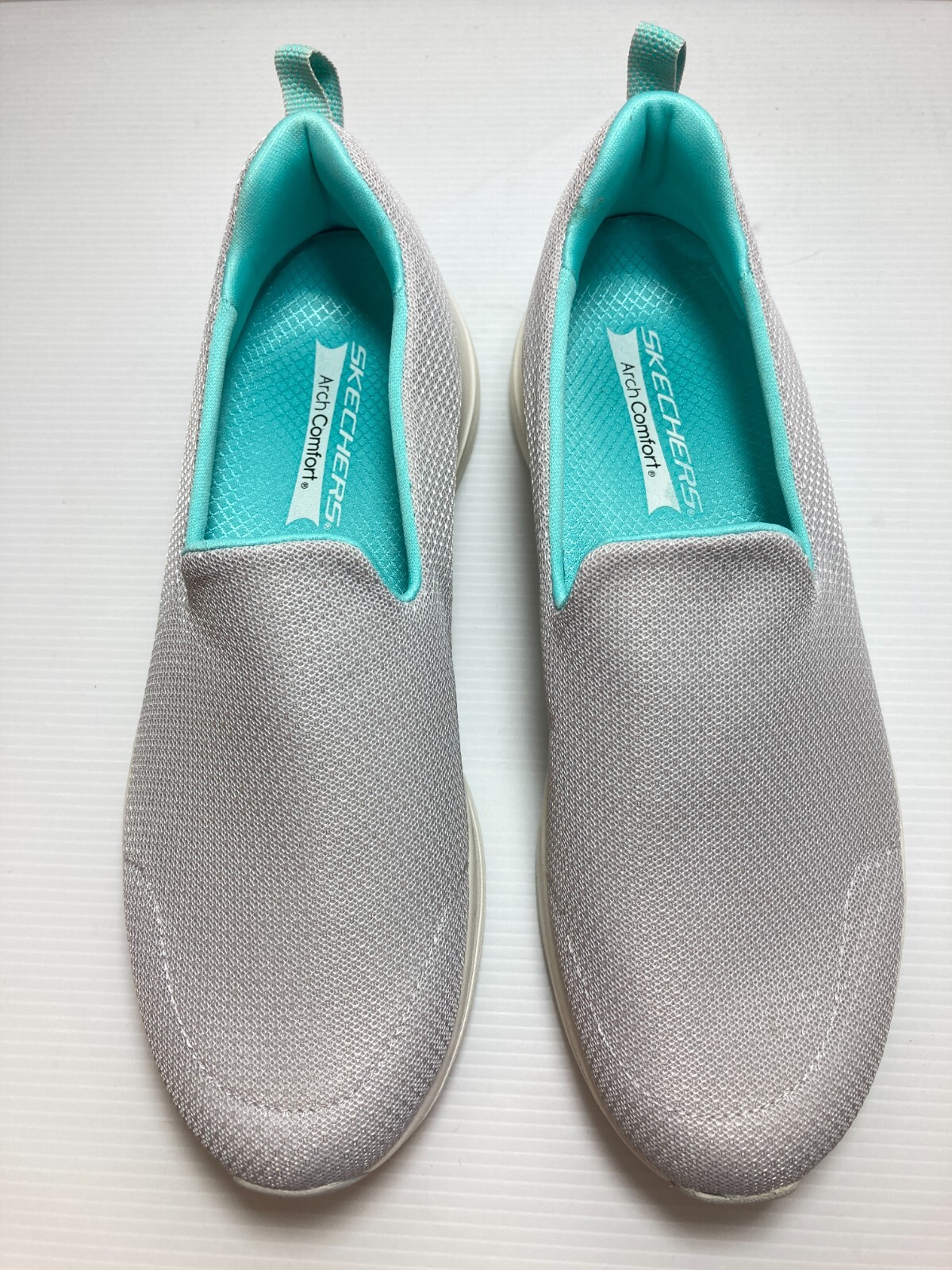 Skechers Ladies’ Arch Comfort Athletic Slip On Shoe Gray Teal 56126