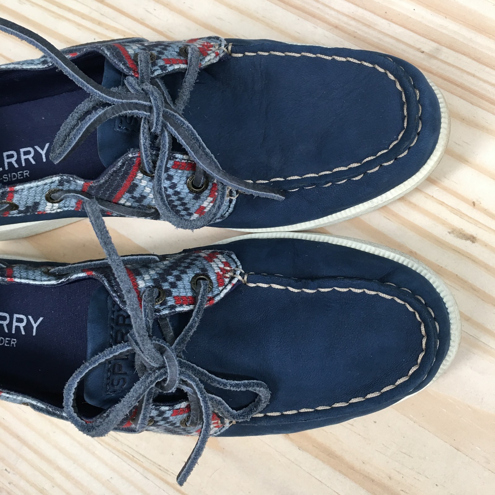 Sperry Boat Shoes Women 8 Blue Koifish Leather Suede Plaid Loafers STS82625