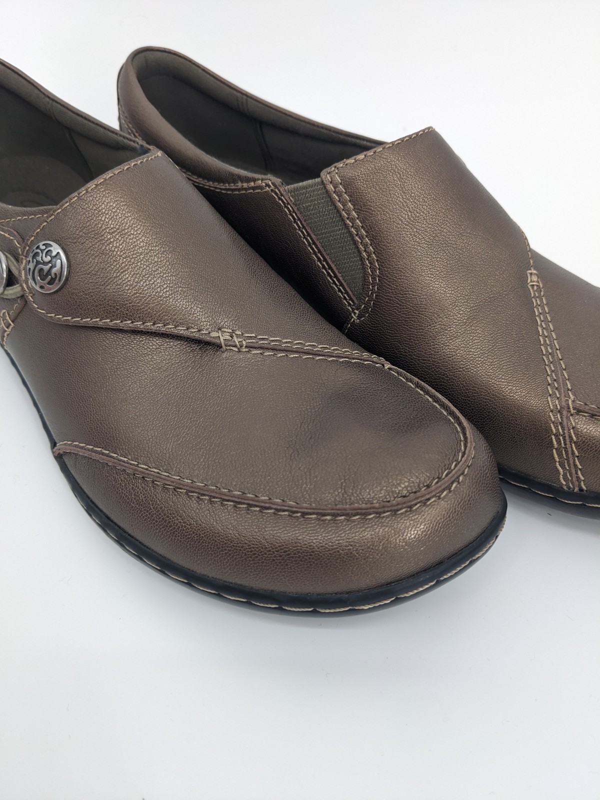 Clarks Ashland Lane Q Shoes Womens Size 10N Brown Pewter Loafer Comfort Slip On