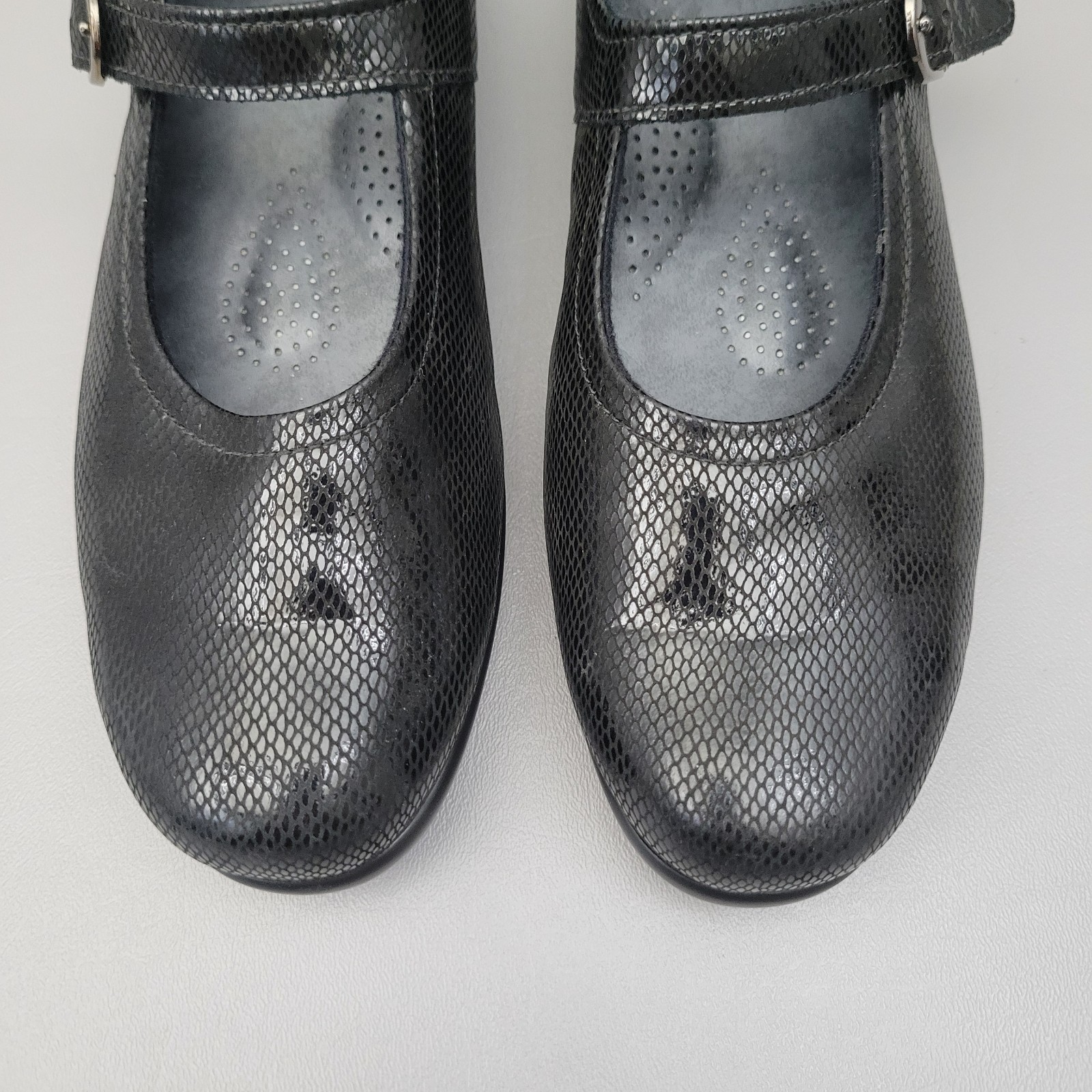 SAS Maria Black Leather Mary Jane Comfort Shoes Snake Print Womens Size 9 N