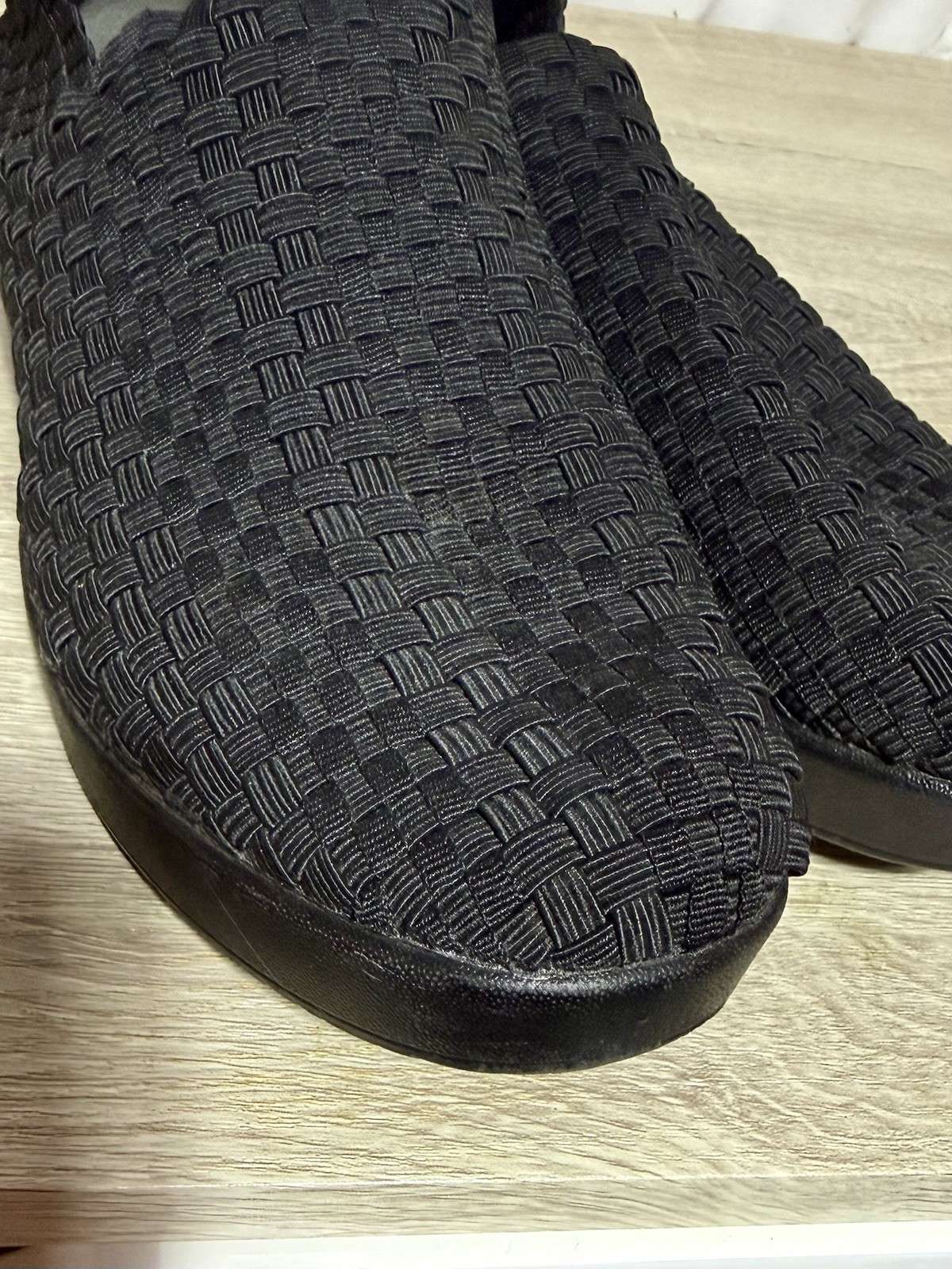 BERNIE MEV Smooth Cha Cha Woven Wedge Slip-On Shoes Black Size EU 40 US 9