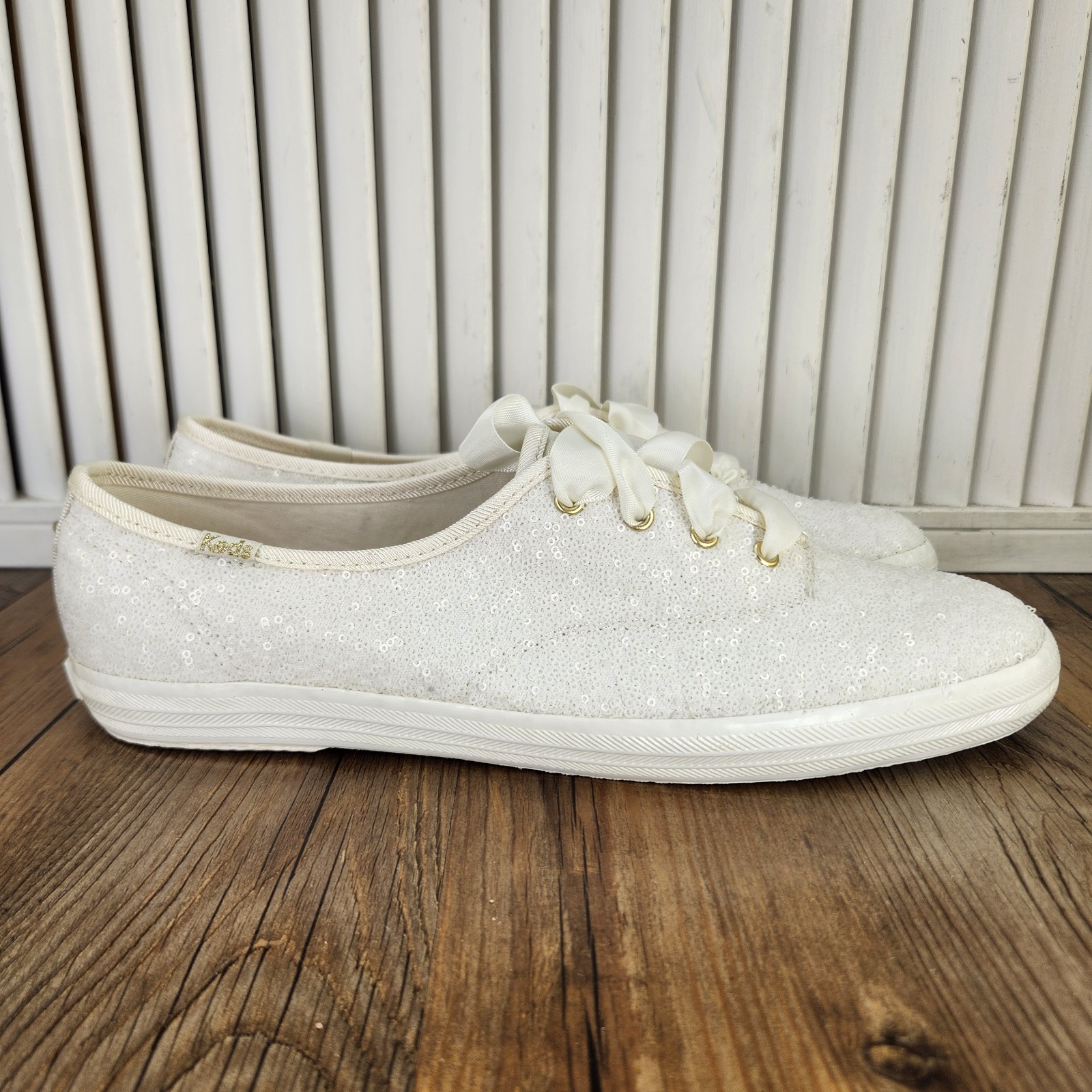 Keds Champion Sequins Celebration Womens Sz 9.5 Off White Sneakers Shoes WF66722
