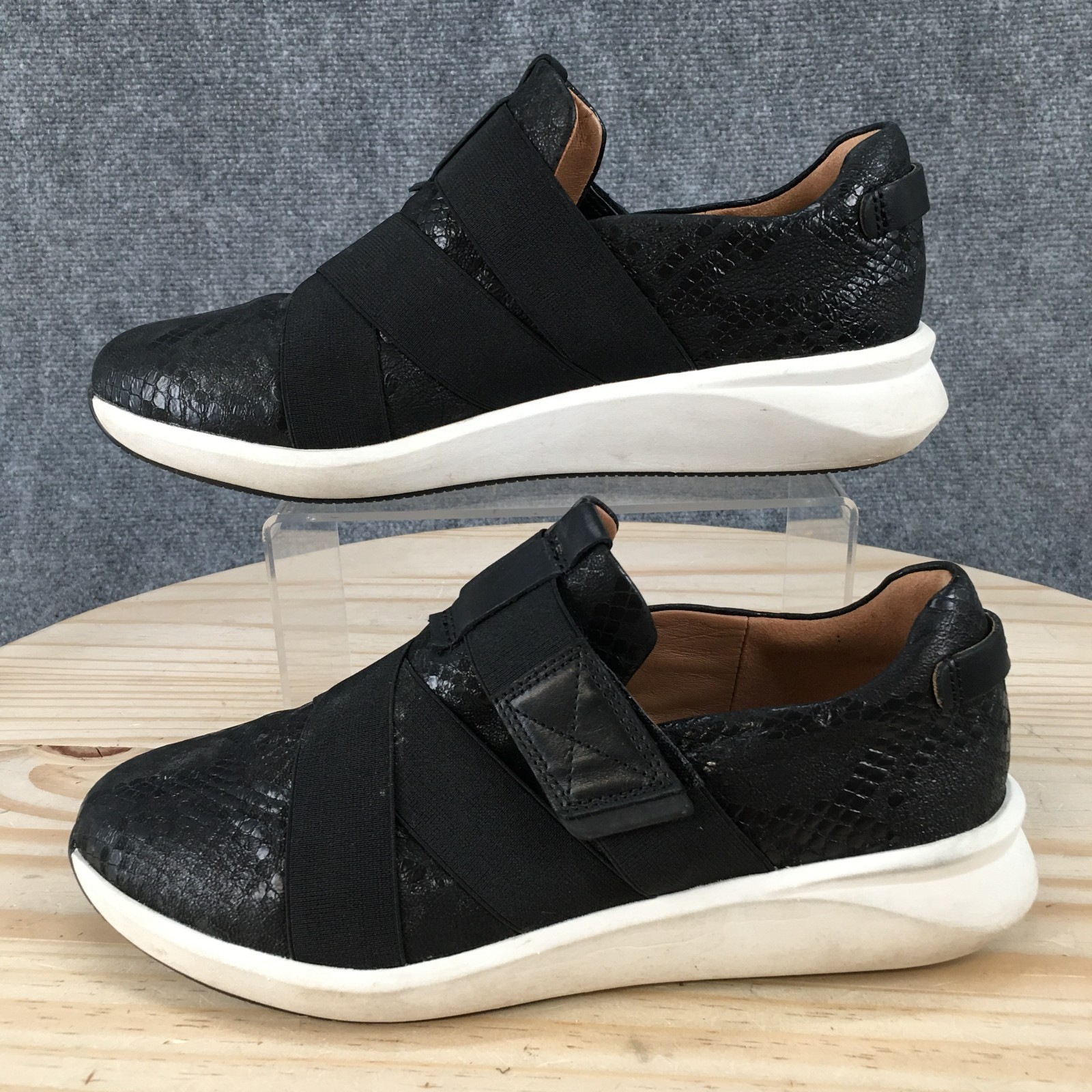 Clarks Unstructured Rio Strap Shoes Womens 8.5 Wide Slip On Wedge Black 26162445