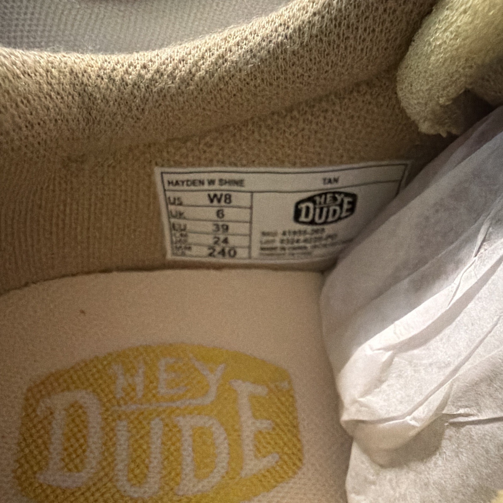 Hey Dude Hayden W Shine Women’s Tan/White Sneakers US 8 EU 39