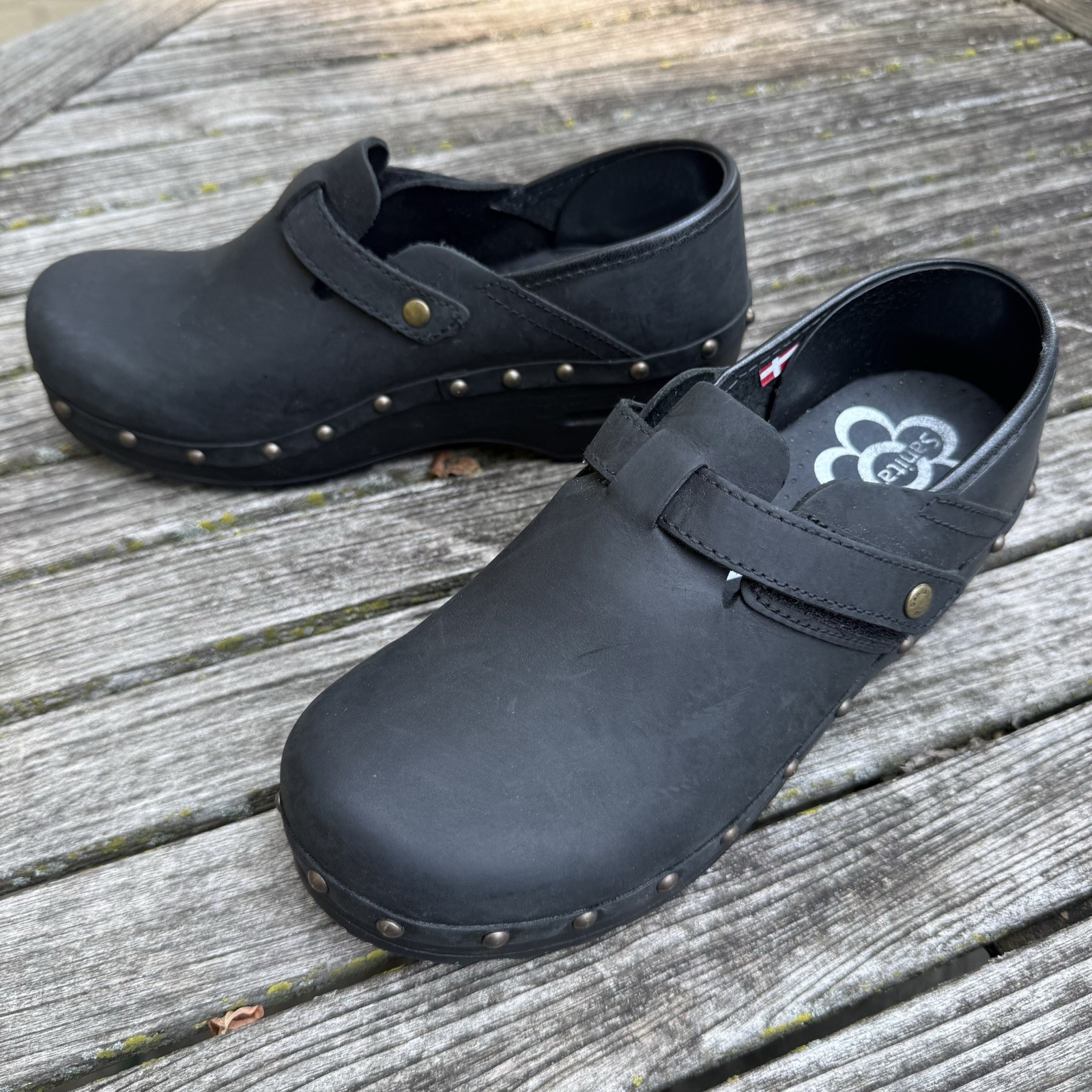 Sanita Original Danish Clogs Black Nubuck Adjustable Strap Comfort Shoes EU 38
