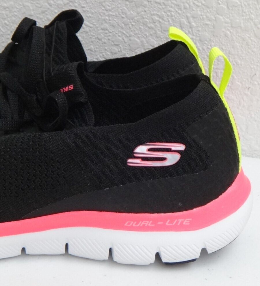 SKECHERS Air-Cooled Sneakers Memory Foam Dual-Lite Slip-on Black Mesh US Size 11