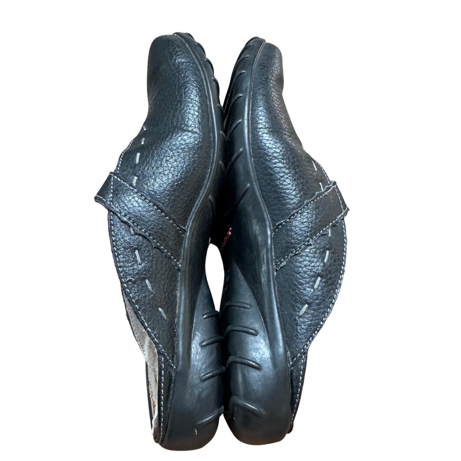 Bernie Mev Pepi Black Leather Clogs Mules Contrast Stitch Womens Size 38 7.5-8