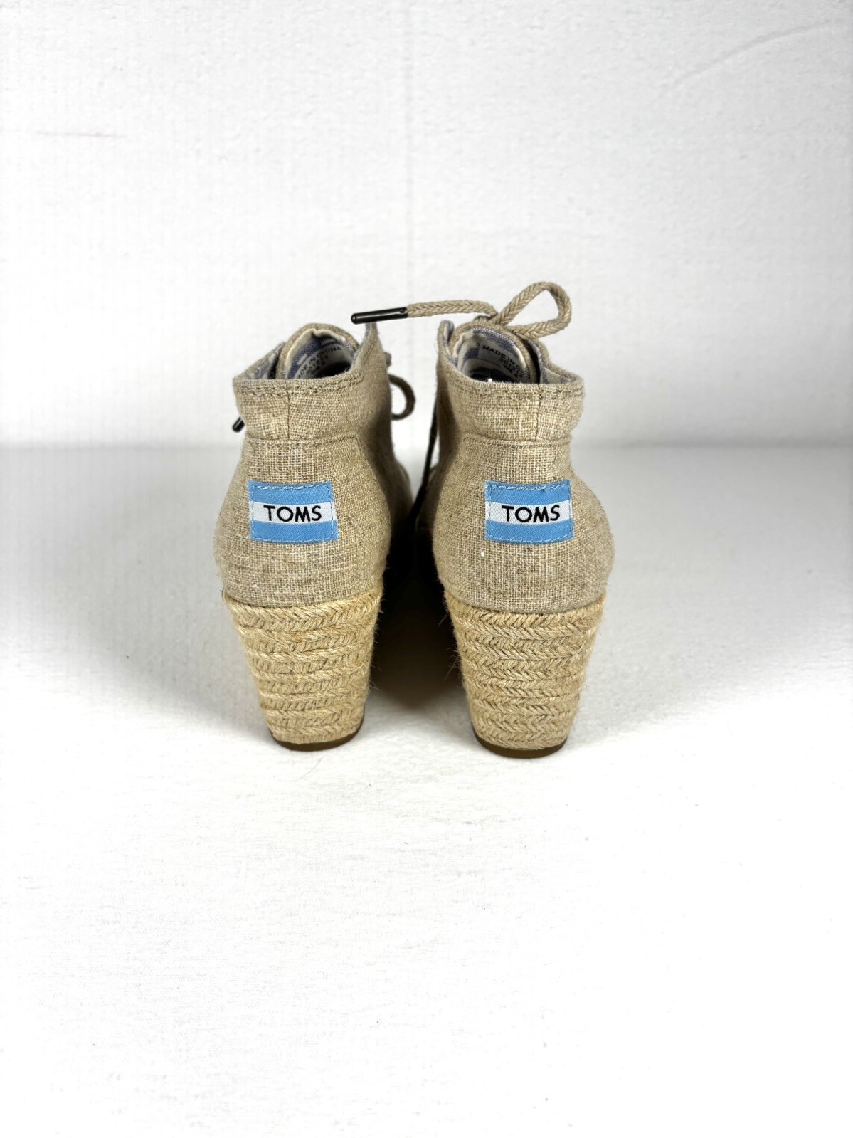 TOMS 6.5 Desert Wedge Booties Ankle Espadrille Nuetral Lace Up Taupe