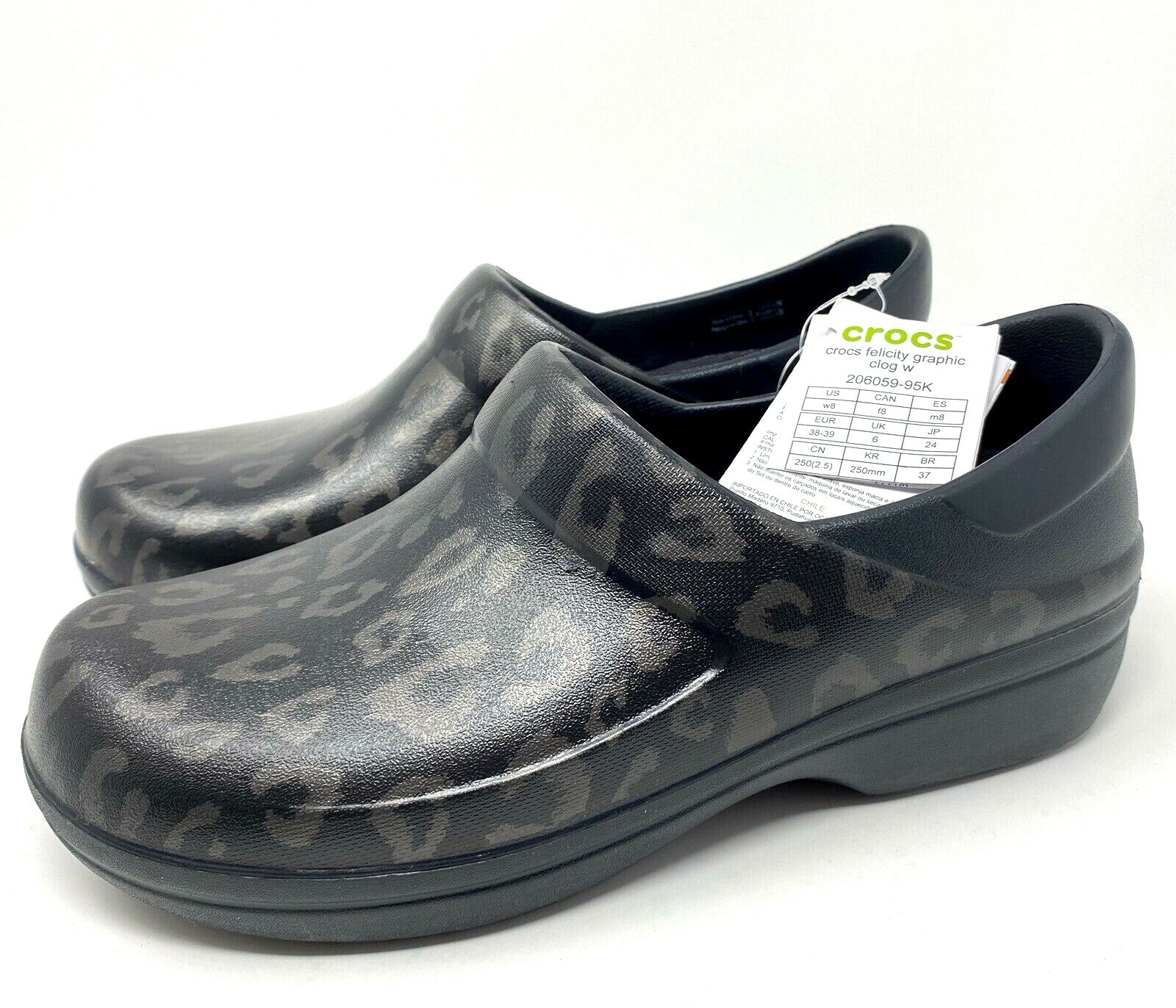 Crocs Felicity Graphic Leopard Print Clog Black & Gray Womens size 6 NEW