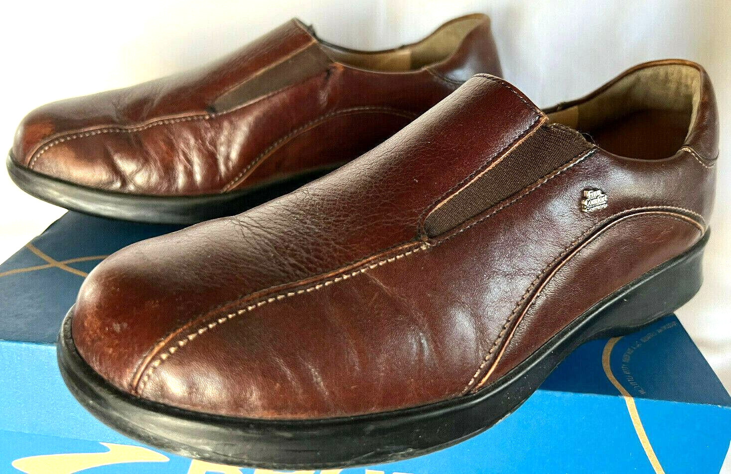 Finn Comfort Bicycle Toe Slip-On Saddle Brown Leather Loafer Shoes Women’s US 7