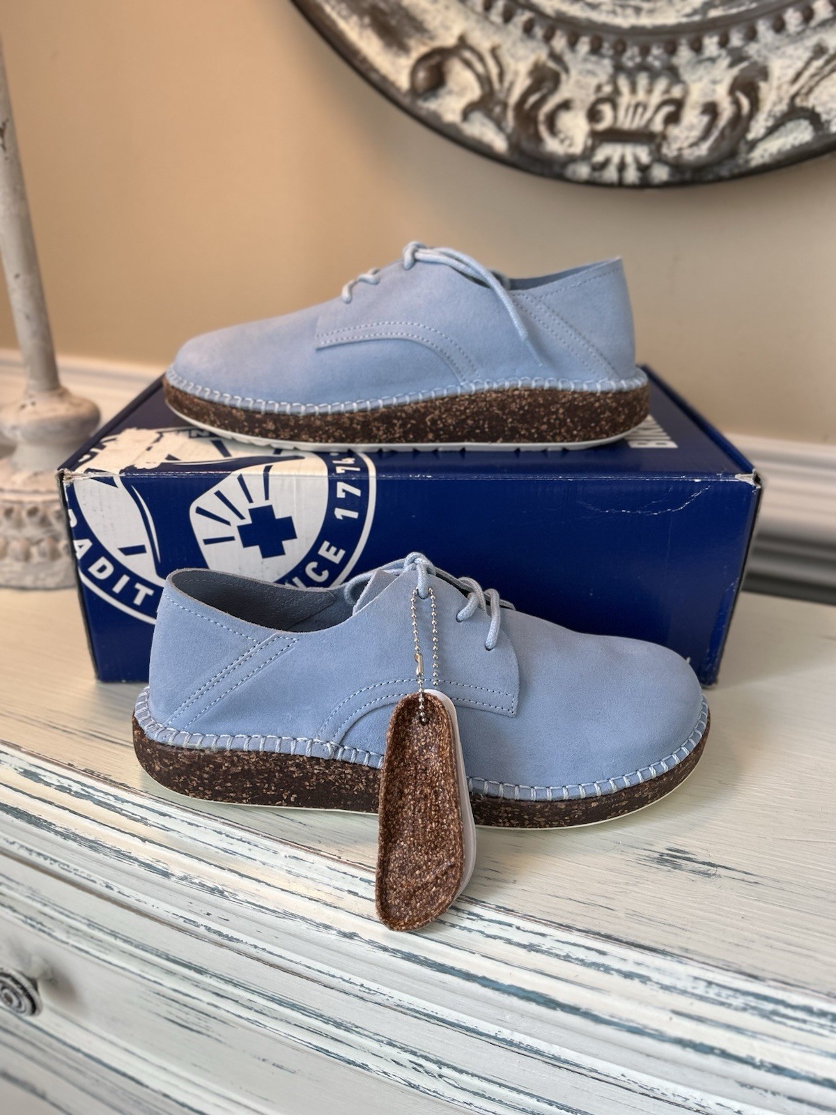 Birkenstock Gary Suede Leather Shoe Women’s EU 35 US 4 Sly Blue Narrow Fit NWB