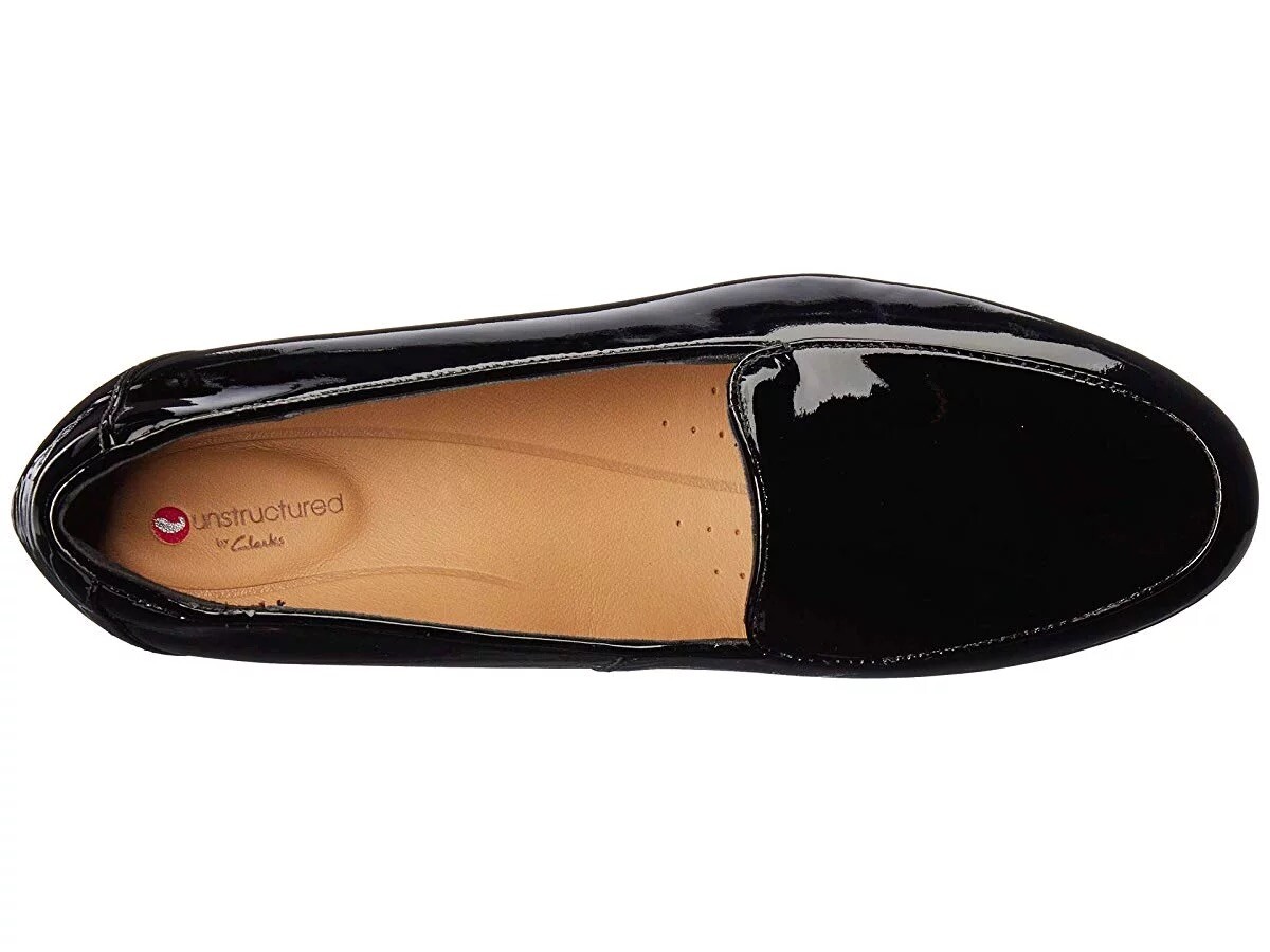 Unstructured Clarks Shoes Women’s 7M Un Blush Ease Loafers Black Leather NEW