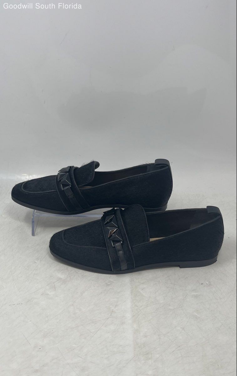 Schutz Womens Black Round Toe Studded Strap Slip-On Formal Loafer Shoes Sz EU 38