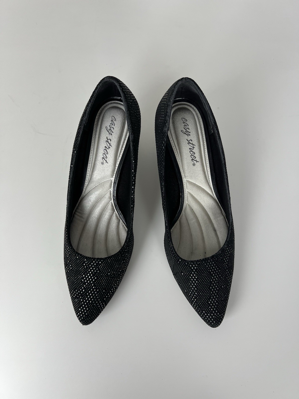 Easy Street Kitten Heels Womens 8.5M Black Textured Pointed Toe Pumps Comfort