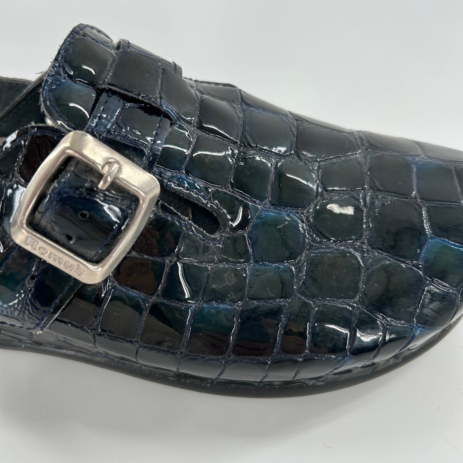 90’s Helle by Romu’s Patent Crocodile Print Slingback Clogs Mules Shoes Size 36