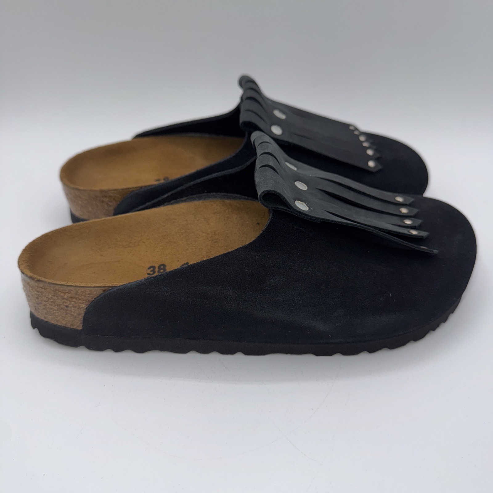 Birkenstock Amsterdam Kiltie Studded Women’s Size 7 EU 38 Black Leather Boston
