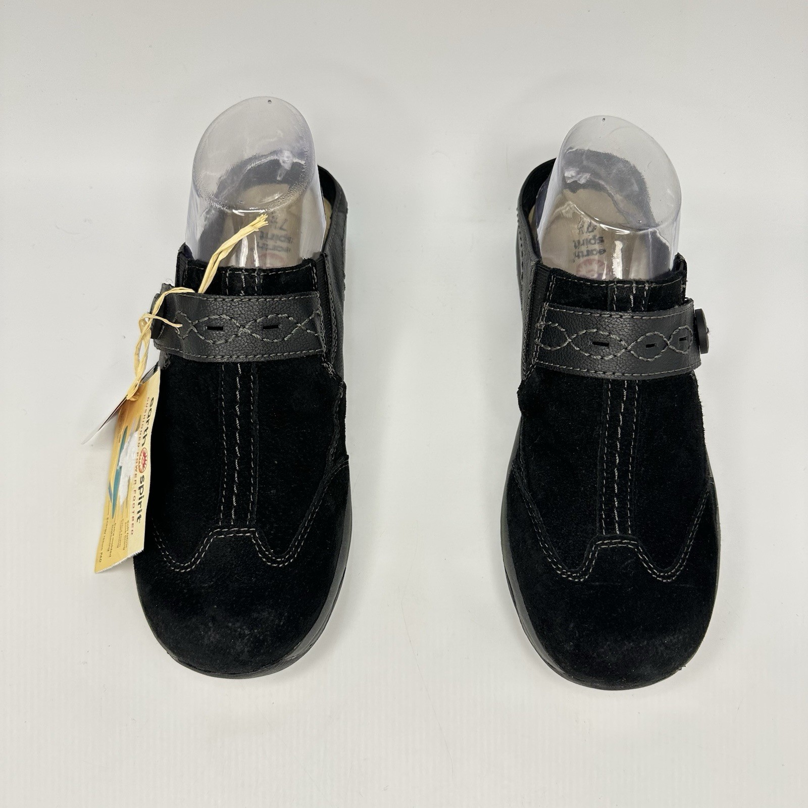 Earth Spirit Clog Women 7.5 Black Suede Strap Clog Gelron Slip On Mule
