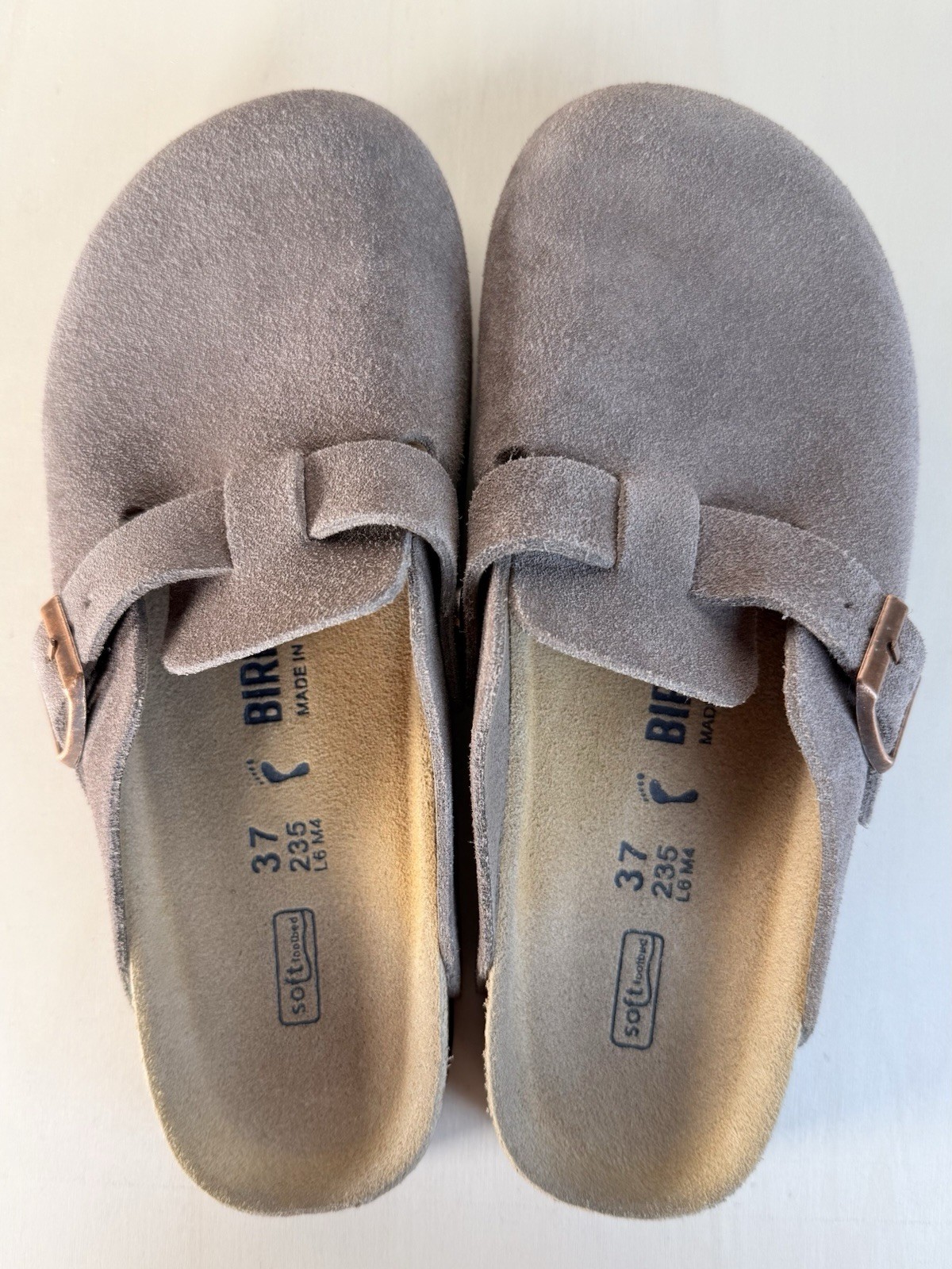 Birkenstock Boston Suede Clogs Womens 37 US 6 6.5 Taupe Soft Footbed EUC