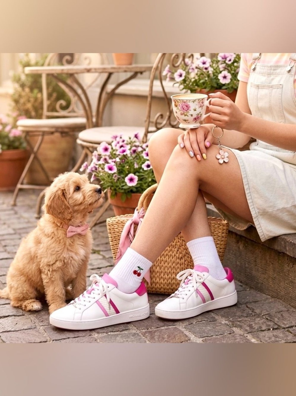 MICHAEL Michael Kors Irving Stripe Lace Up Sneakers White Pink