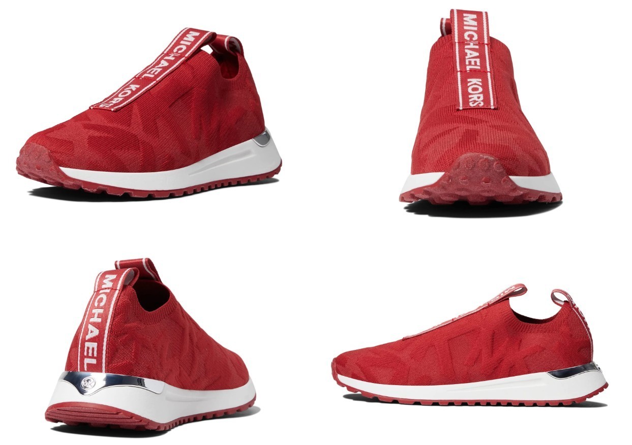 New Michael Kors Women’s Bodie Knit Stretch Slip On Trainer Crimson Variety Size