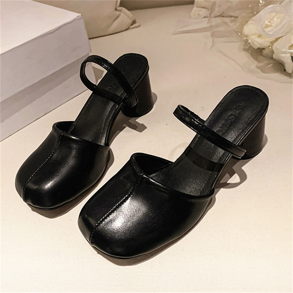 Women’s Closed Round Toe Mules Mary Jane Slingback Block Heel Casual Slides