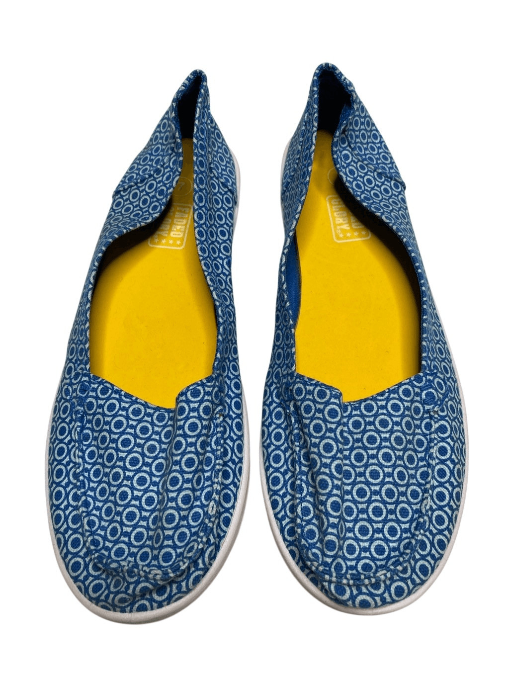 Faded Glory Womens 7 Blue White Geometric Canvas Comfort Outdoor Slip On Shoes