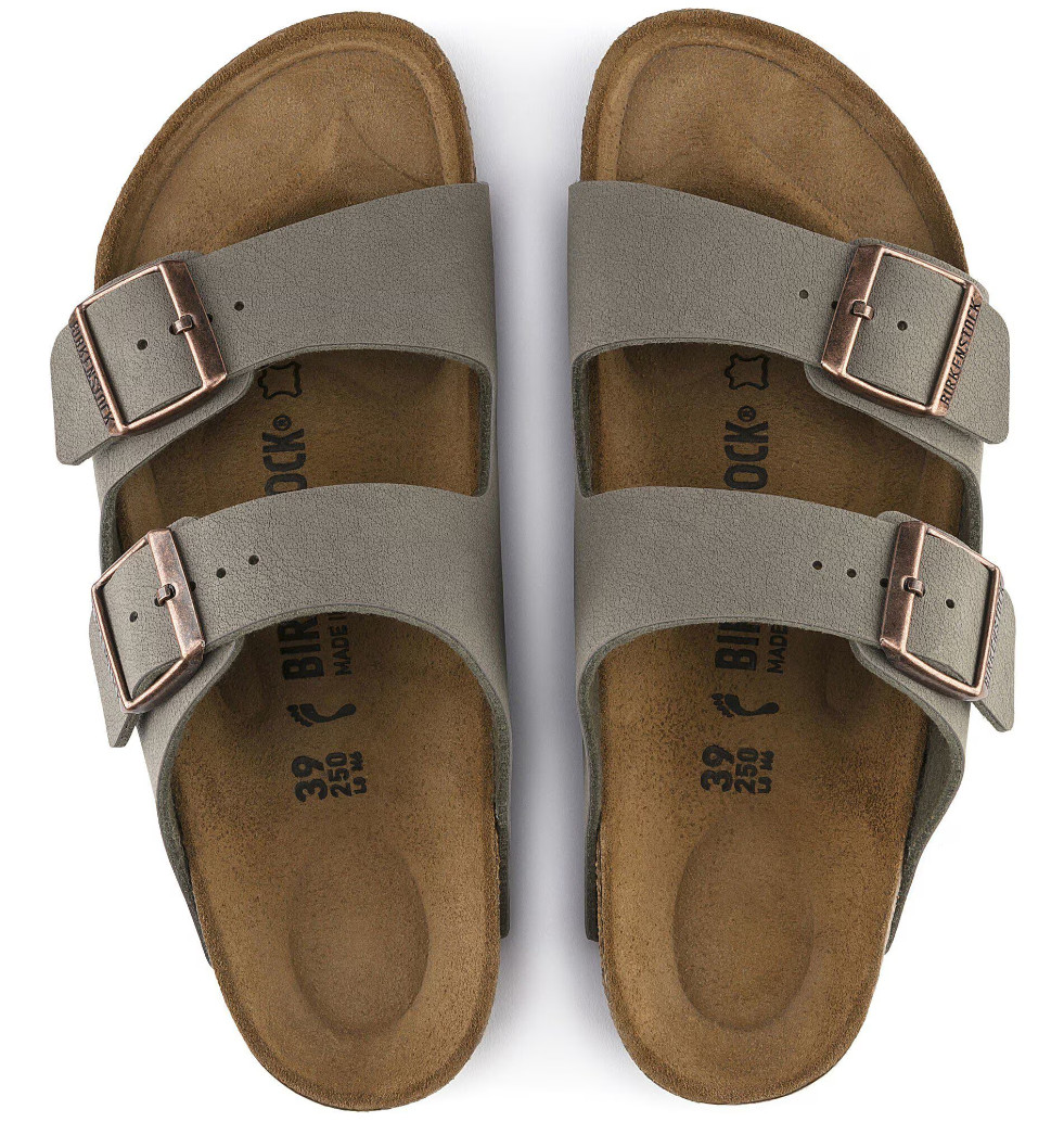 Birkenstock Arizona Birkibuc Leather in Stone Two-Strap Unisex Comfort Sandals