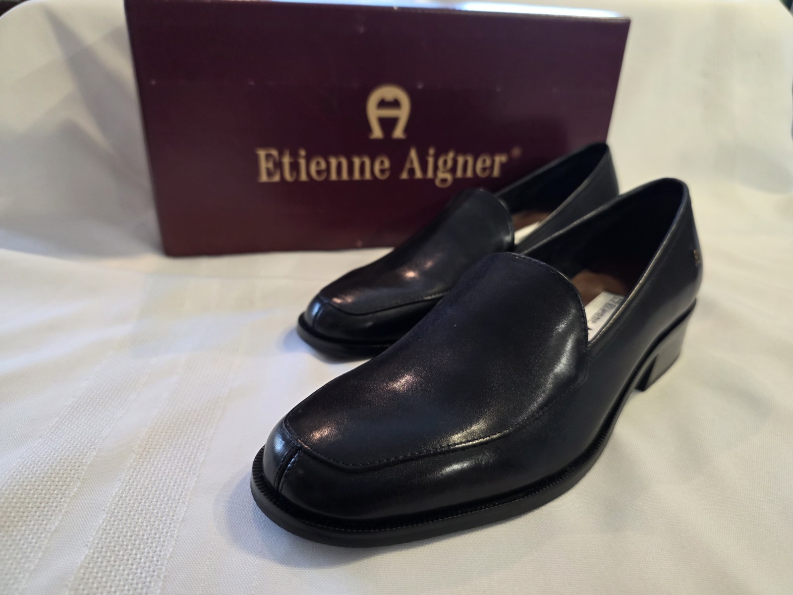 Vtg 90s Etienne Aigner Townsend Black Leather Block Heel Loafer 6 New With Box