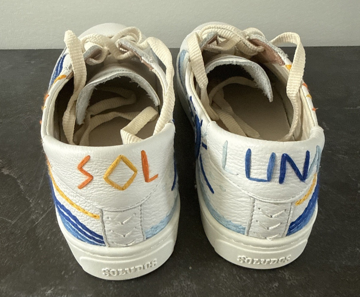 Soludos Women’s Ibiza Classic Sunrise Sunset Embroidered Leather Sneakers Sz 10