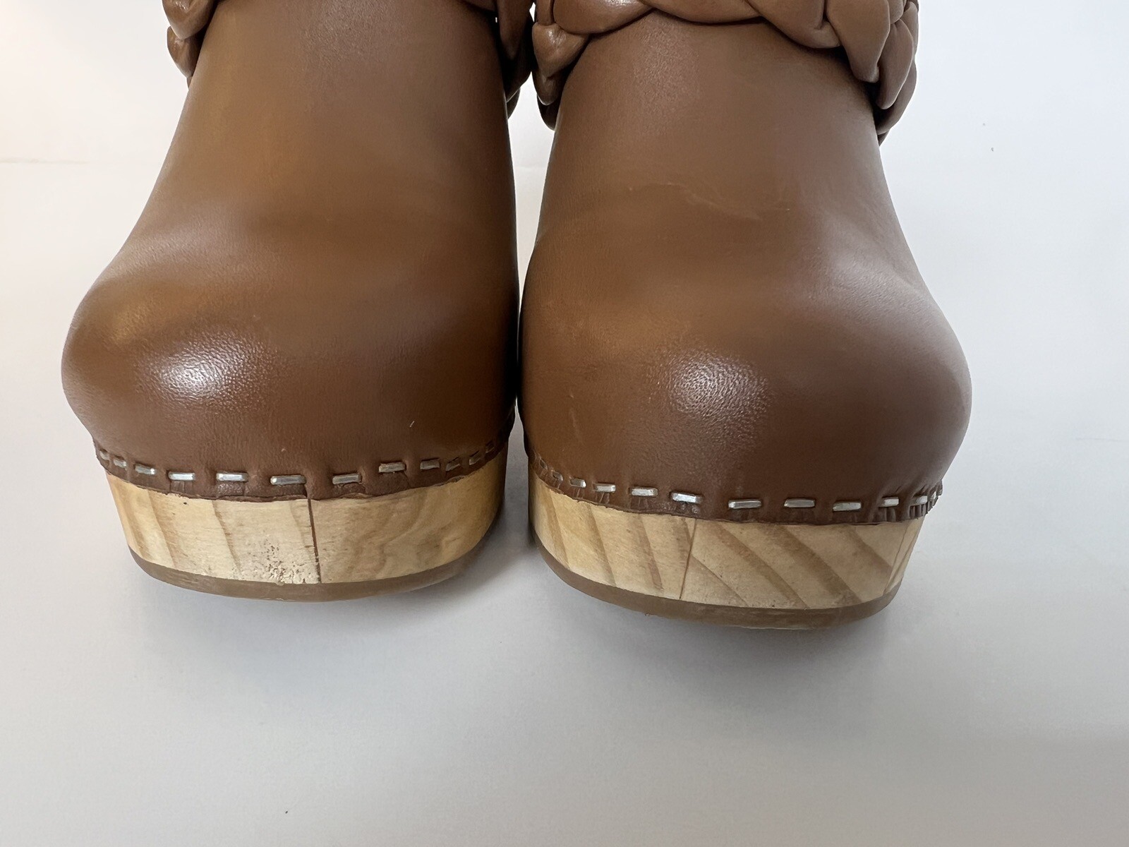 Dolce Vita Hila Braided Heel Saddle Leather Brown Mule Clog New Size 8.5
