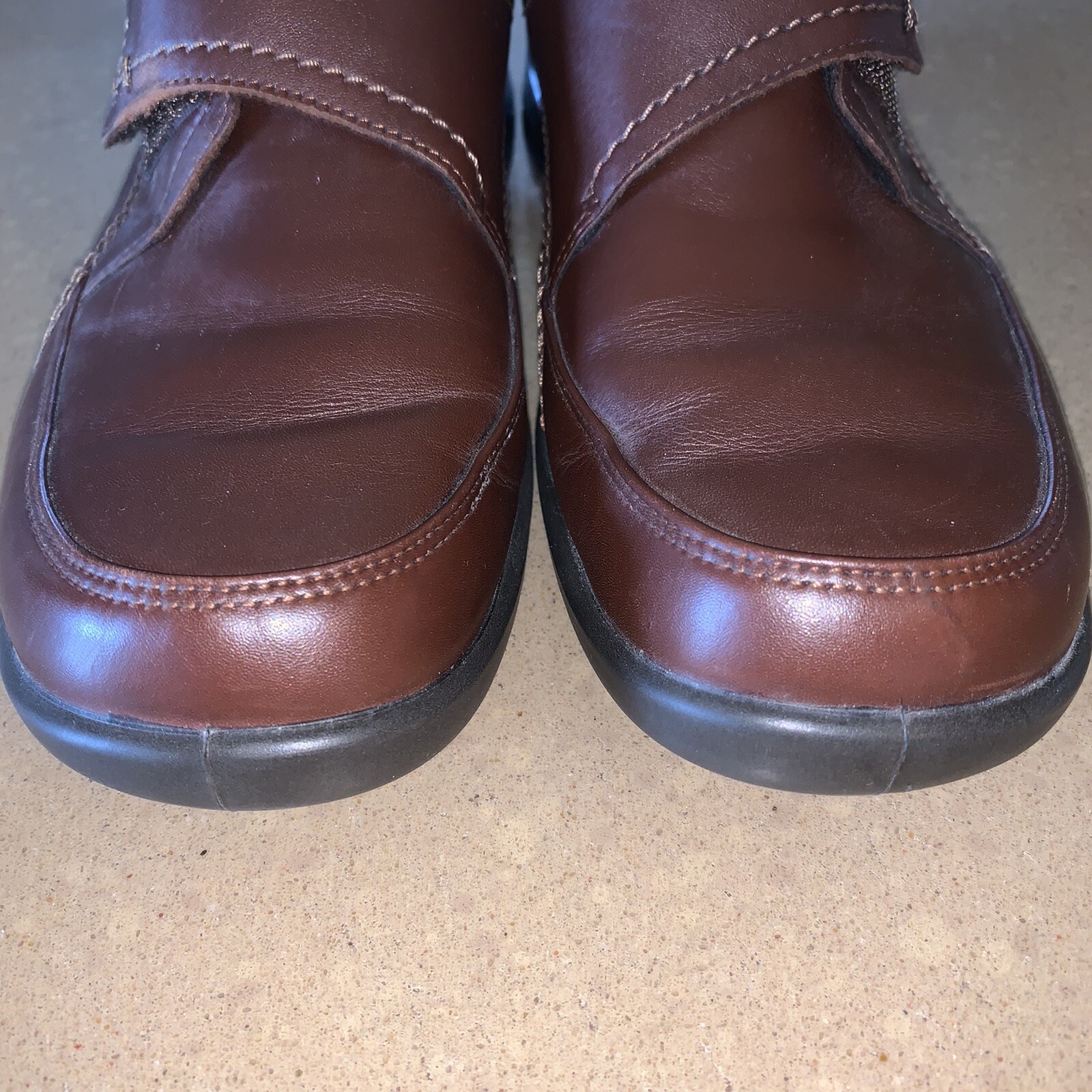 Ecco Shoes Sz 40 Hook Loop Adjustable Strap Brown Leather Monk Women 9 / 9.5