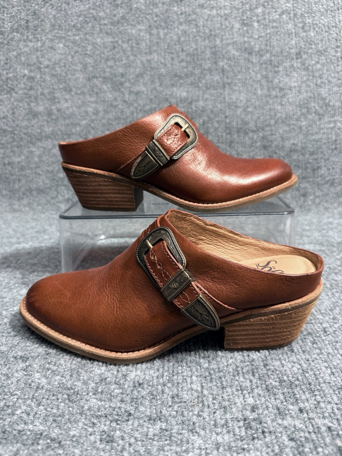 Sofft Adara Clogs Mules Womens Size 8 M Tan Leather Heel Buckle Slip On Shoes
