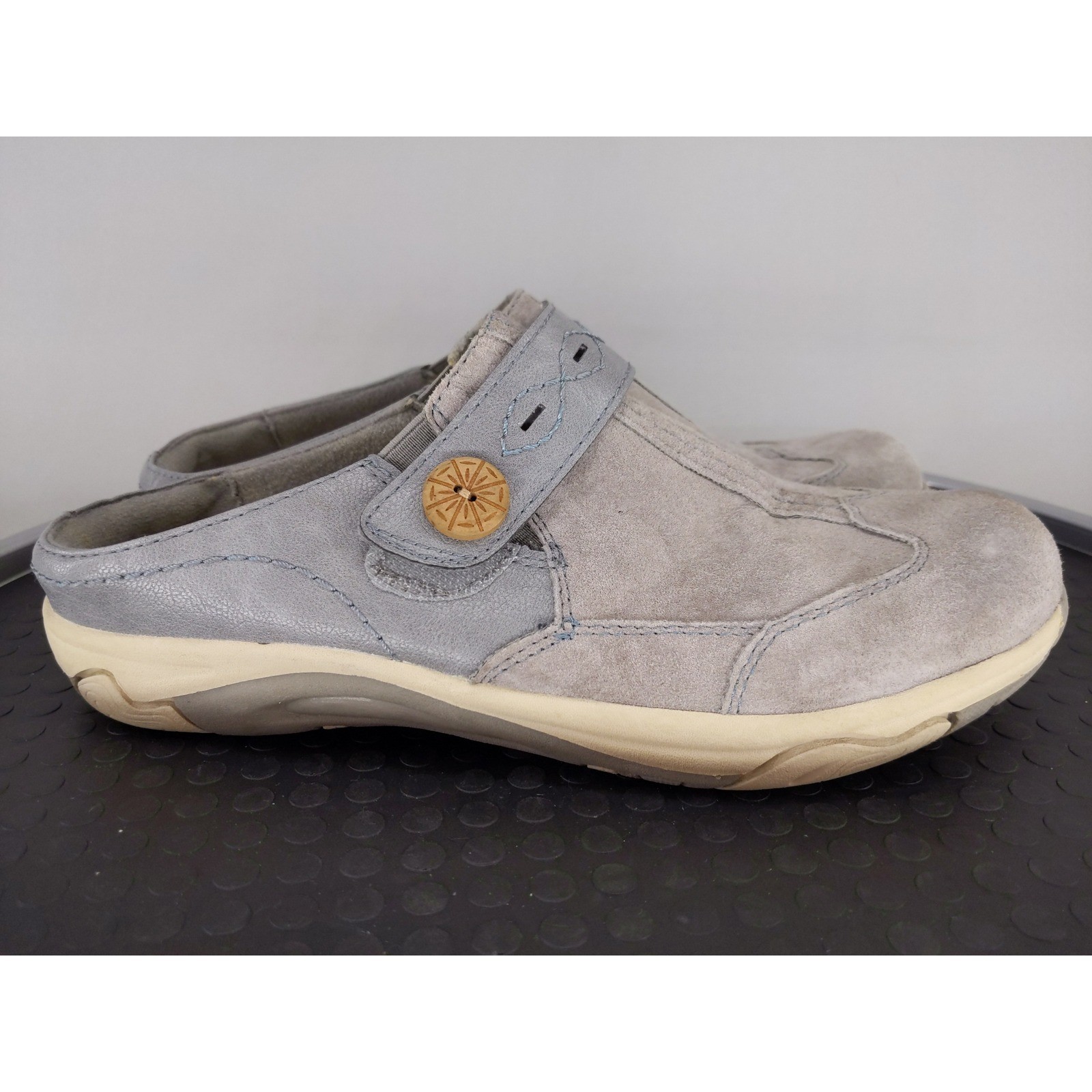 Earth Spirit Mules Women 9 Grey Blue Suede Leather Slip On Comfort Clogs