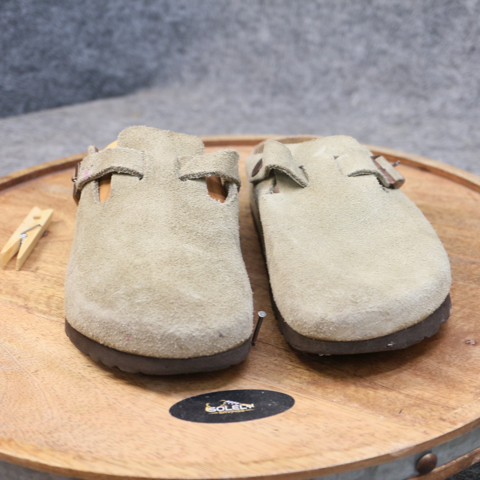Birkenstock Boston Soft Footbed Taupe Suede Leather Clogs Womens 36 US 5 Narrow