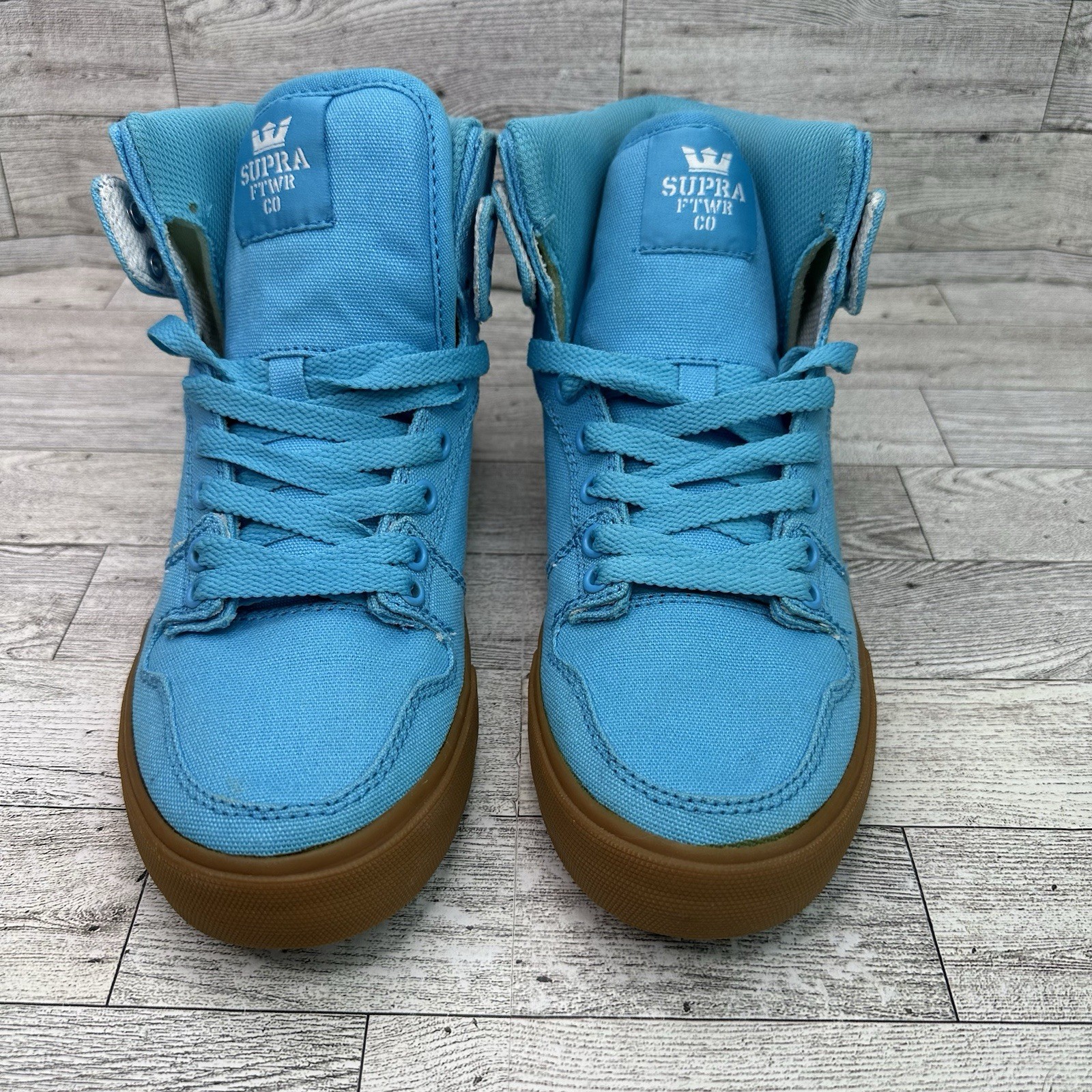 Supra Vaider Women’s 8.5 Shoes High Top Blue Canvas Skate Gum Soles