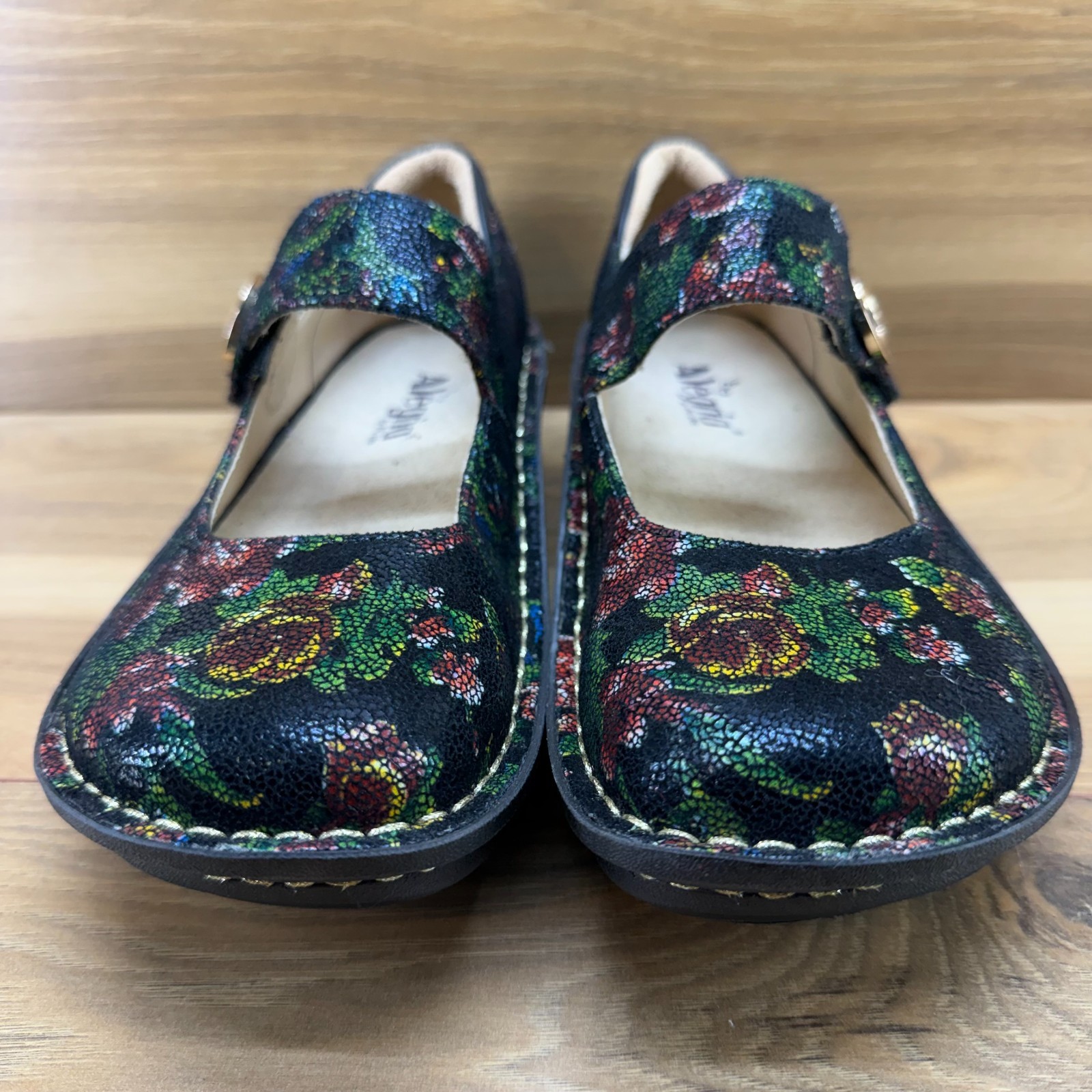 Alegria Paloma Mary Jane Womens 7 Wide EU 37 Rose Floral Button Comfort Walking