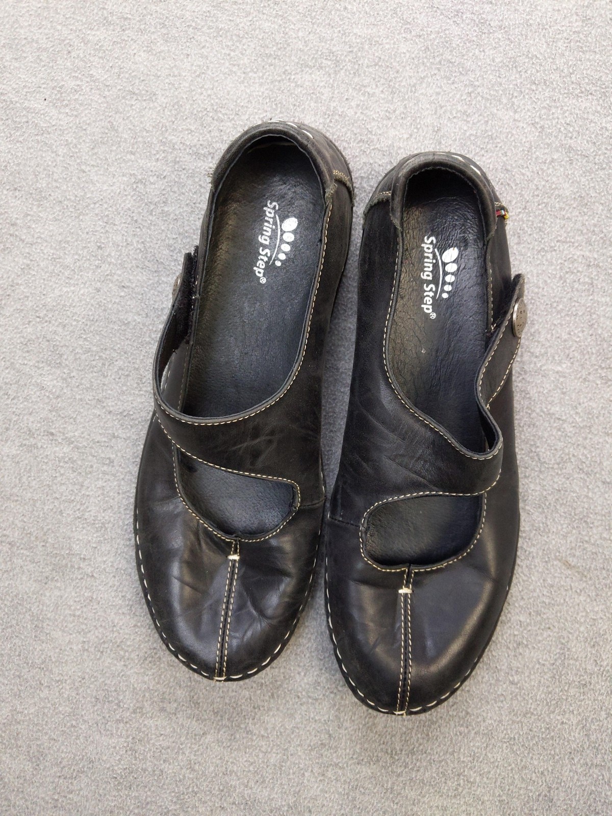 Spring Step Debutante Mary Jane Shoes Womens 8.5 39 Black Leather Button Comfort
