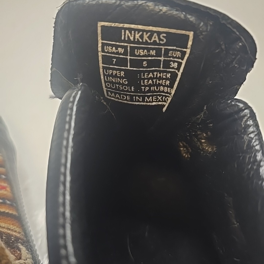 Inkkas Leather Black Leather Ankle Boot Shoes Men’s 5 /Women’s 7 Mexico Aztec