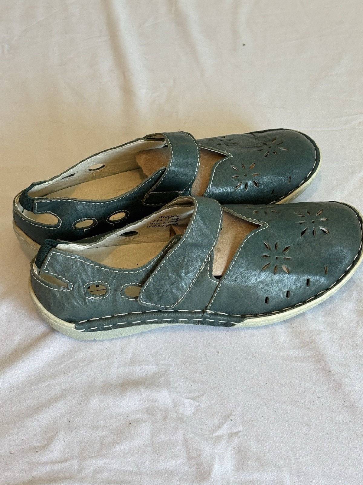 Propét Womens 7.5 Mary Jane Chickadee Green Ortholite Leather Suede Hook & Loop