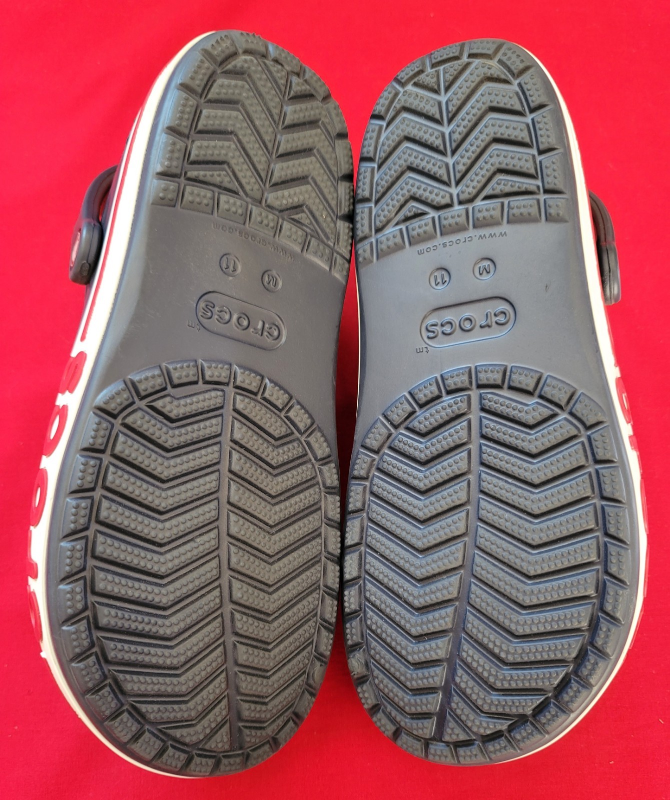 NEW Crocs Bayaband Navy Blue Red Pepper White Mules Clogs Mens-11 Womens-12.5
