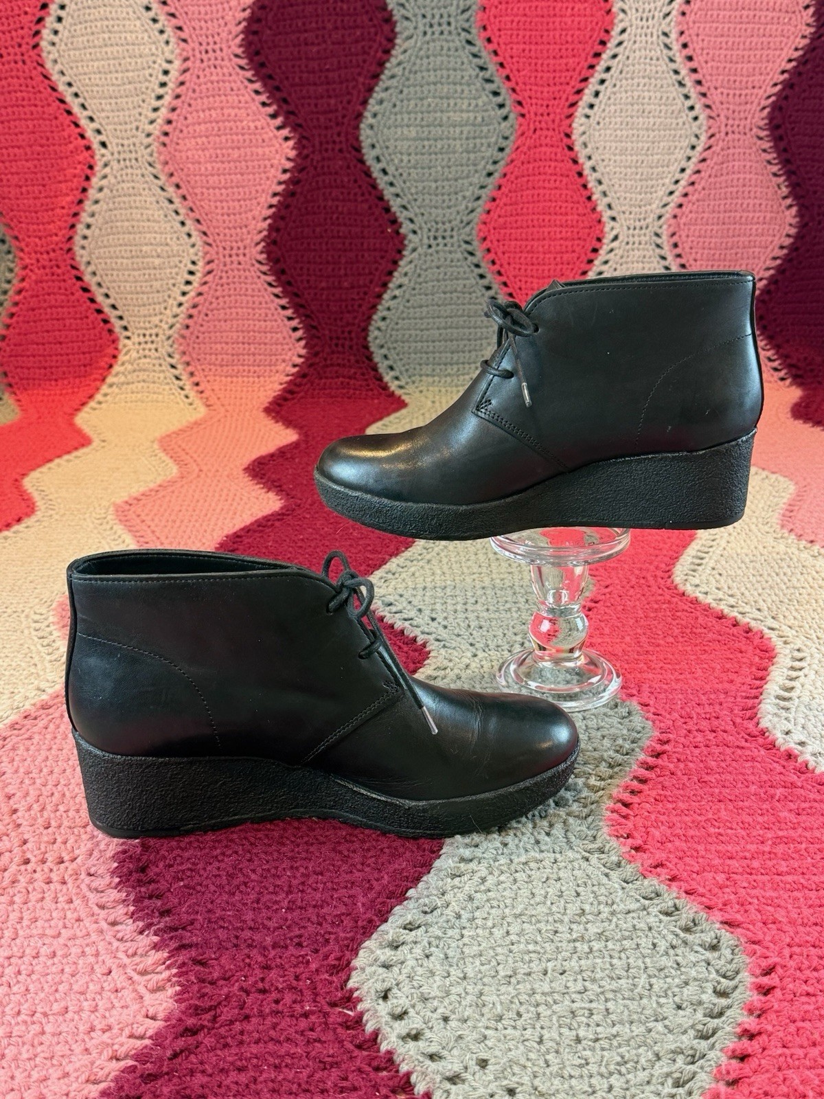 Clarks Originals Athie Terra Wedge Desert Boots Black Leather Women’s 9 M