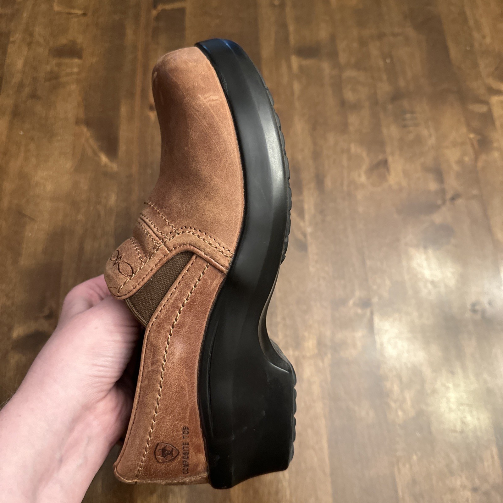 Ariat Womens 8B Work Toe Non Slip Safety Clog Brown Leather Composite Toe