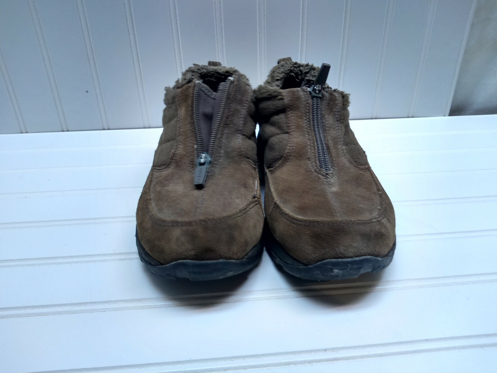 L.L. Bean Brown Suede Textile Loafers Zip Hiking Work Women’s Shoes 7M 38